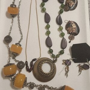 Bohemian Jewelry Lot - Wood, Orange And Green